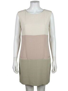 Silk Colorblock Shift Mini Dress Womens 12 Neutral Minimalist 90s Vintage